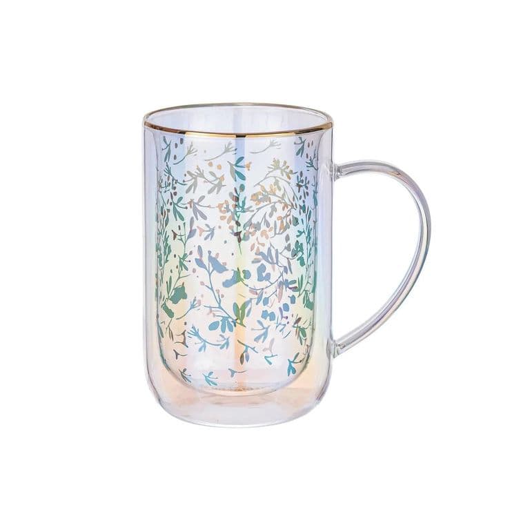 Mug Bhoro Doble Vidrio Tiny Flowers 470 ml