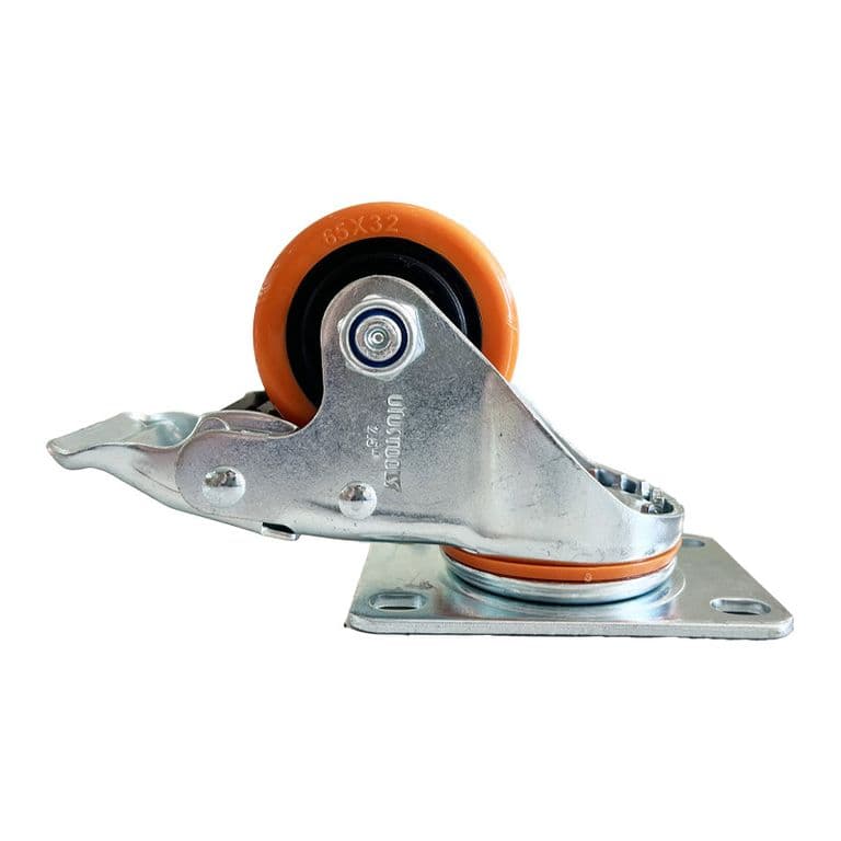 RUEDA INDUSTRIAL PVC/NARANJO CON FRENO 80KG 2.5'' UYU