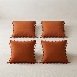Set 4 Fundas De Cojin 45x45 cm Cafe Cuadradas Con Borlas