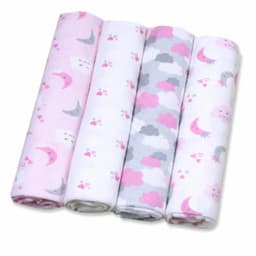 Set 4 Tutos Bebe Franela 100% Algodon Lunas Rosa -