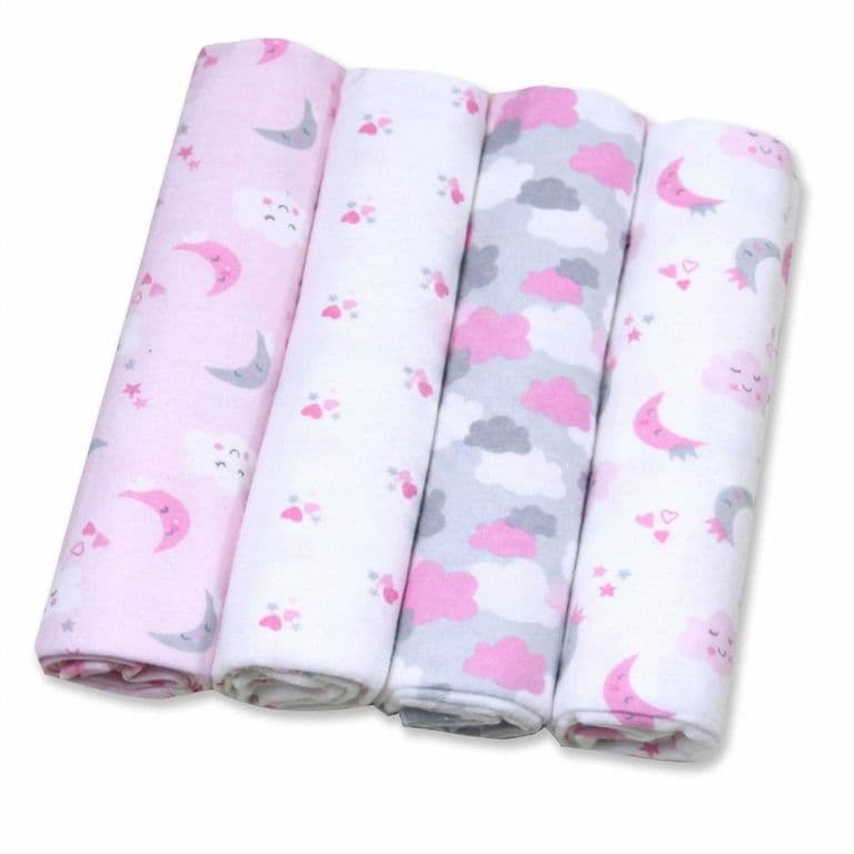 Set 4 Tutos Bebe Franela 100% Algodon Lunas Rosa -