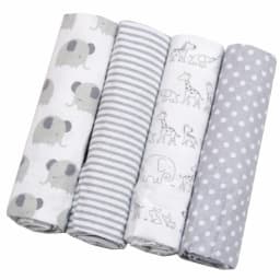 Set 4 Tutos Bebe Franela 100% Algodon Animales Gris -
