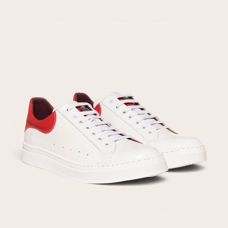 Zapatilla Alexander de Cuero Natural Nevado - Blanca/Roja Blanco 40