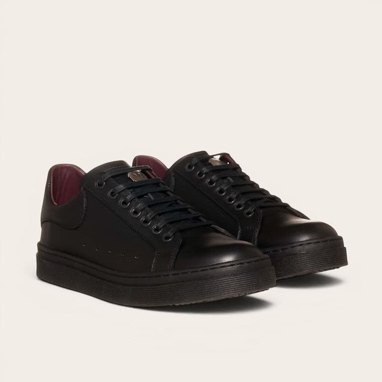 Zapatilla Alexander de Cuero Natural Nevado - Black Blanco 44