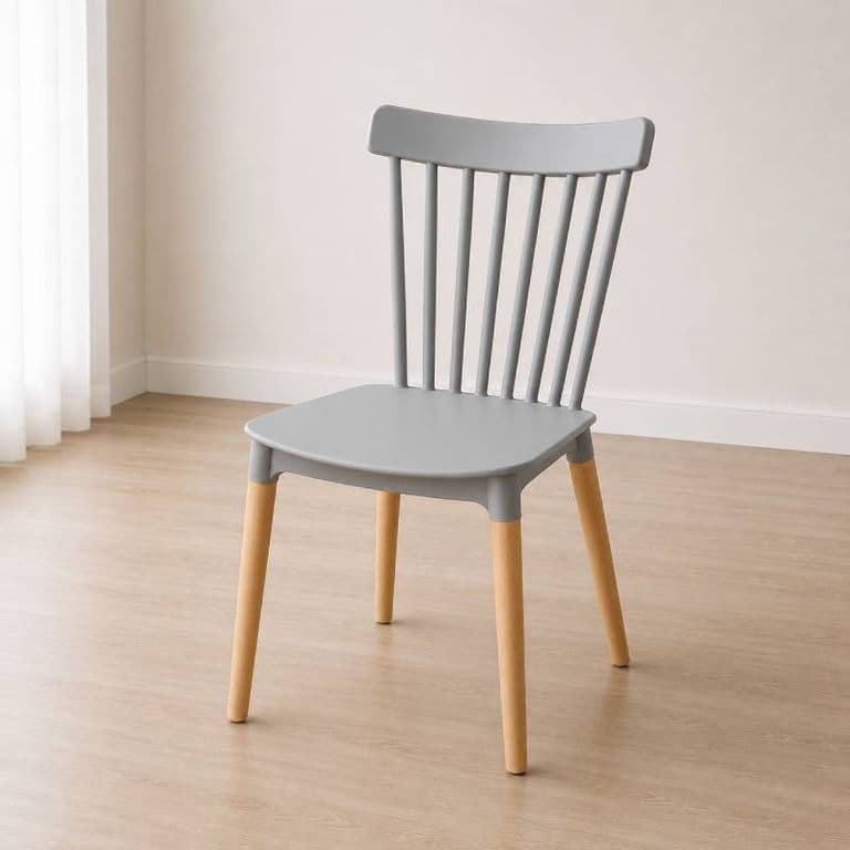 Pack 4 Sillas Comedor Windsor Nordica de Polipropileno con Patas de Madera Gris cemento