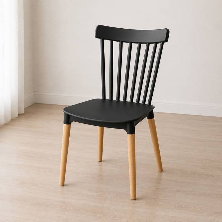 Pack 6 Sillas Comedor Windsor Nordica de Polipropileno con Patas de Madera Negro