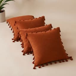 Pack 4 Fundas Para Cojin Decorativas 45x45 cm Cafe Con Borlas
