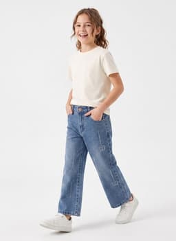 Jeans Wide Leg Con Brillos Mariposas Strass Tiro Alto Azul 16