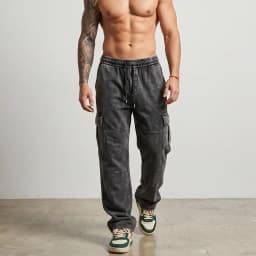 Pantalon Buzo Ancho Cargo Hombre Acid Wash Negro S