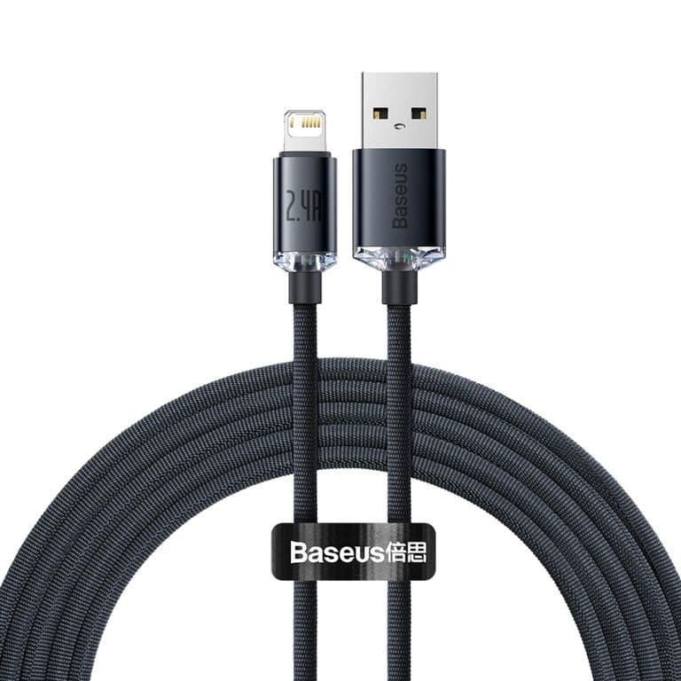Crystal Shine Series Fast Charging Data Cable USB to iP 2.4A 2m Black