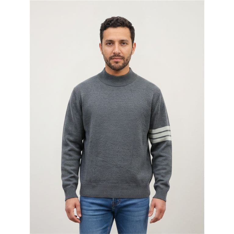 Sweater Hombre Cuello Alto Tejido Manga Larga Liso 1375 Gris Oscuro L/XL