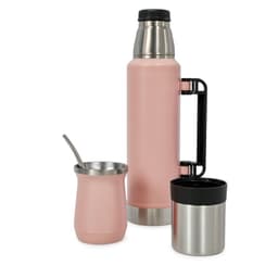 Termo De Agua Acero Inoxidable 1.3 Litros + Mate 236ml Con Bombilla Rosado