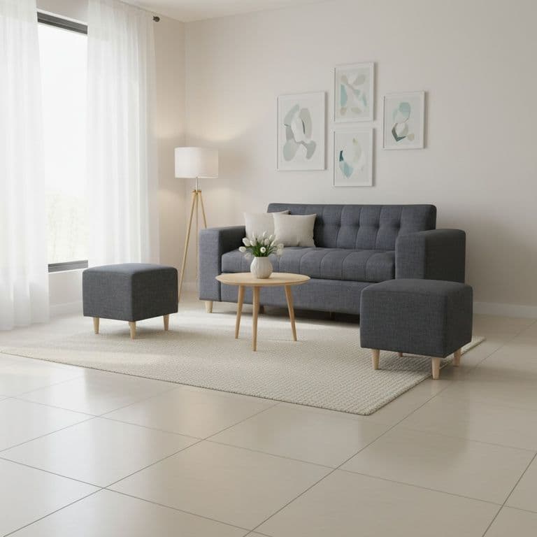 SOFA DOS CUERPOS MAS POUF EN LINO Gris oscuro
