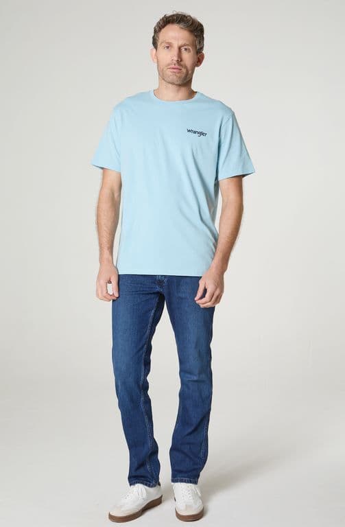 Polera Hombre Cuello Redondo Con Estampado En Espalda Regular Fit 100% Cotton Celeste M