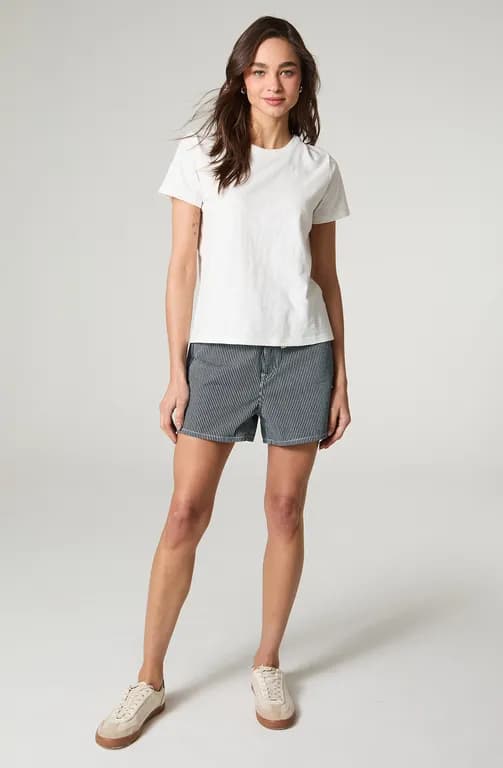 Polera Mujer Manga Corta Slub Regular Fit Basic Blanco S