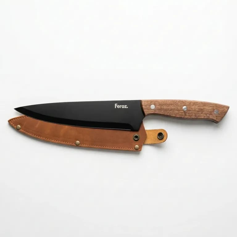 Cuchillo Parrillero Black 8" con Funda de Cuero Cafe