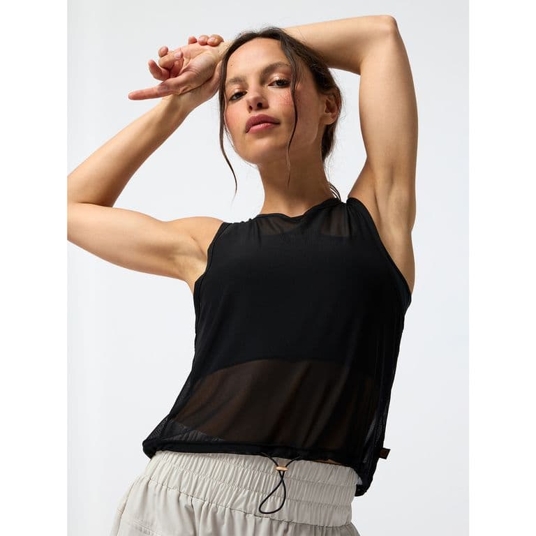 Polera Tank Crop Mesh Rec Negra Mujer Negro S