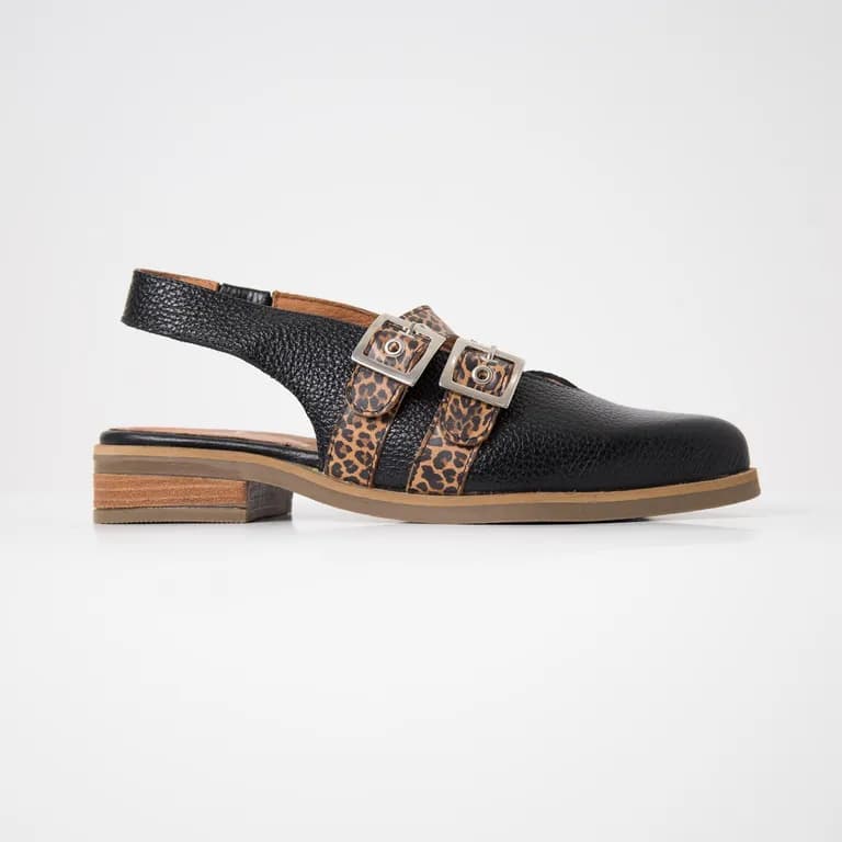 Zapato Cuero Mujer Estrilda Negro Leopardo Negro 38
