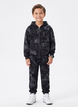Conjunto Buzo Tie Dye Nino Poleron Con Gorro Y Pantalon Negro 8