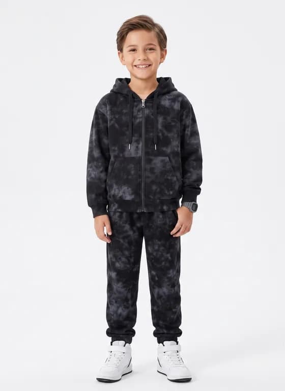 Conjunto Buzo Tie Dye Nino Poleron Con Gorro Y Pantalon Negro 6