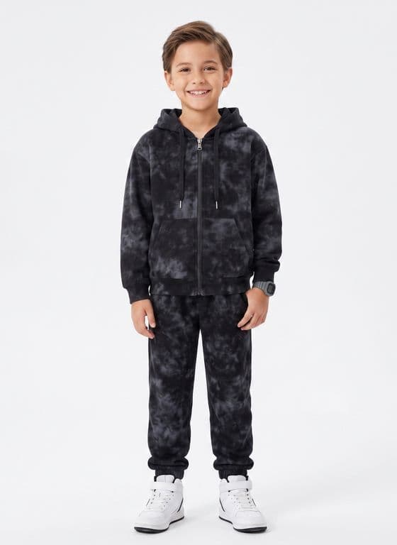 Conjunto Buzo Tie Dye Nino Poleron Con Gorro Y Pantalon Negro 4