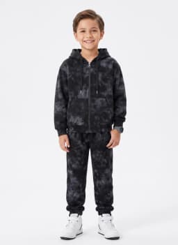 Conjunto Buzo Tie Dye Nino Poleron Con Gorro Y Pantalon Negro 2