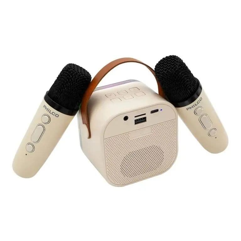 Mini Parlante Karaoke Infantil Blanco Con 2 Microfonos Inalambricos 731W