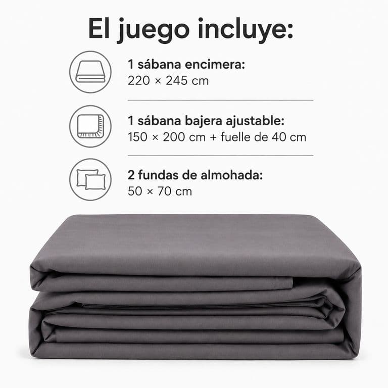 Juego de Sabanas Gris de 300 Hilos - 2 plazas Gris 2 PLAZAS