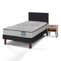 Cama Europea Dream Dual 1.5 Plazas Box 105x200 + Respaldo Royal Negro + Velador Rock