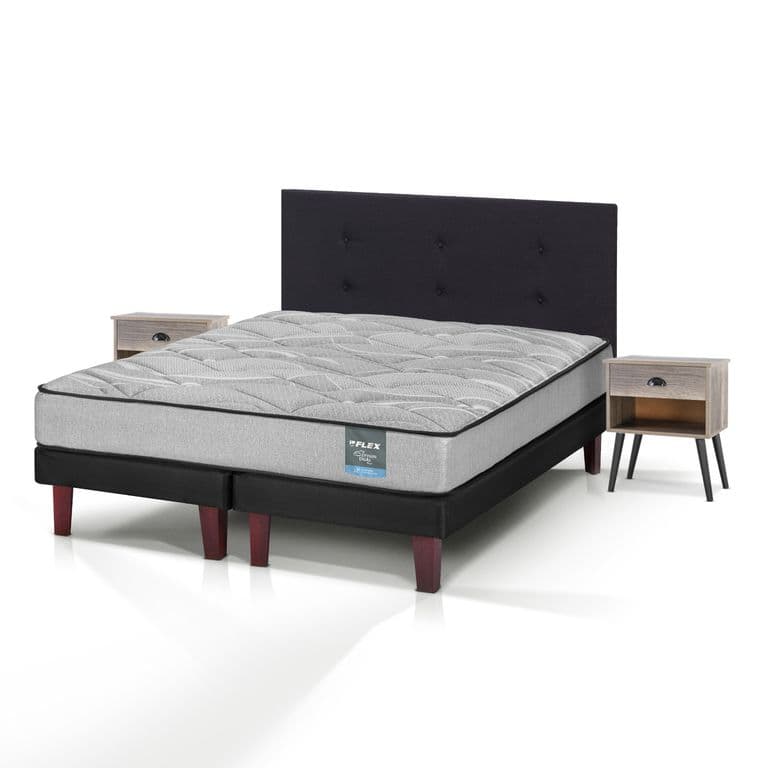 Cama Europea Dream Dual 2 Plazas 150x190 + Respaldo Royal Negro + Velador Rock