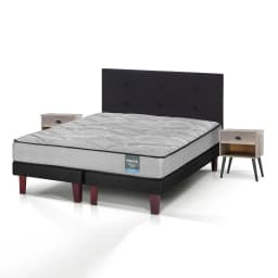 Cama Europea Dream Dual 2 Plazas Box 150x200 + Respaldo Royal Negro + Velador Rock