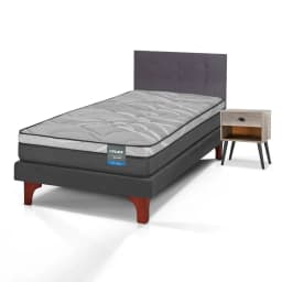 Cama Europea Dream Pocket 1.5 Plazas Box 105x200 + Respaldo Royal Grafito + Velador Rock