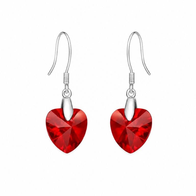 Aros Cristal Austriaco Corazon Rojo Plata Ley 925 Rojo TALLA UNICA