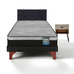 Cama Europea Dream Pro 1.5 Plazas Box + Respaldo Royal Negro + Velador Rock