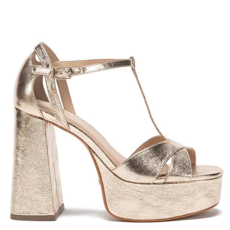 Sandalia Mujer Cuero Dorado 36