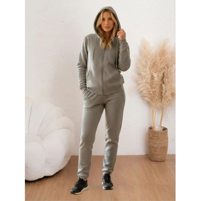 Conjunto Mujer Frisado Buzo Poleron con Cierre Invierno Moda 0229 Gris XS