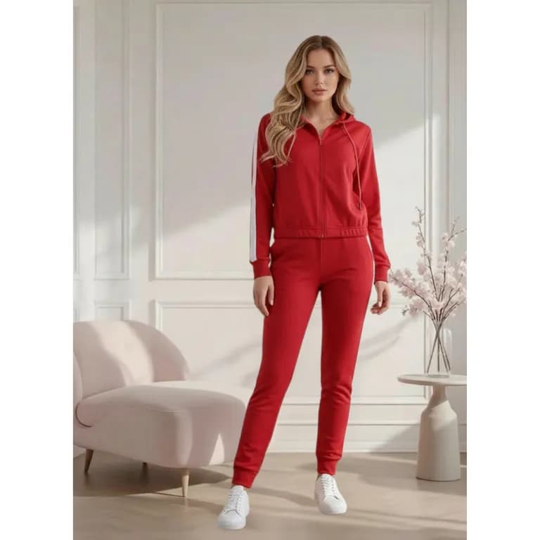 Conjunto Mujer 2 Piezas Buzo Poleron Cierre Con Linea Verano 7480 Rojo S
