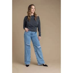 Jeans Wide Tiro Medio Mujer Azul 42