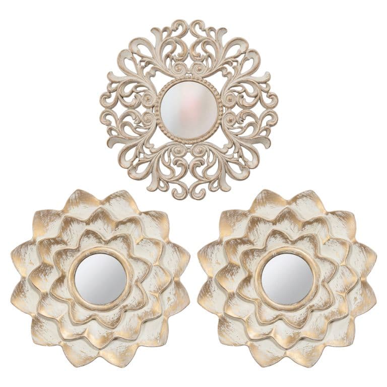 Set 3 Marcos De Espejos Decorativos Arabesco Para Pared - Blanco