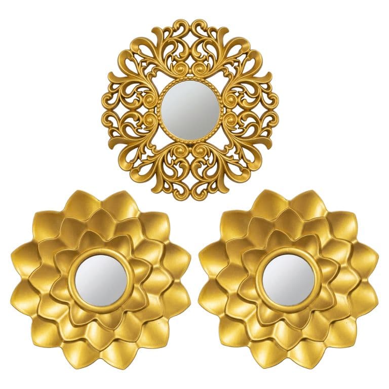 Set 3 Marcos De Espejos Decorativos Arabesco Para Pared - Dorado