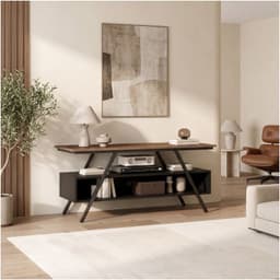 Rack Tv 120x45x62 Cm Con Estantes Y Estructura Metalica Marron Y Negro