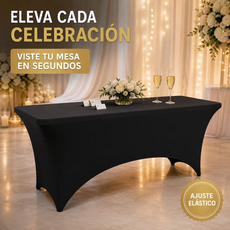 Mantel Negro Elastico Para Mesas Plegables 183x75x75 Cm