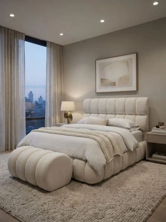 CAMA NUBE BAUL Y BANQUETA DOS PLAZAS CRUDO