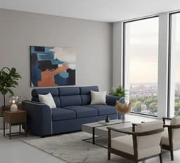Sofa Pufa 3 Cuerpos Tela Azul denim
