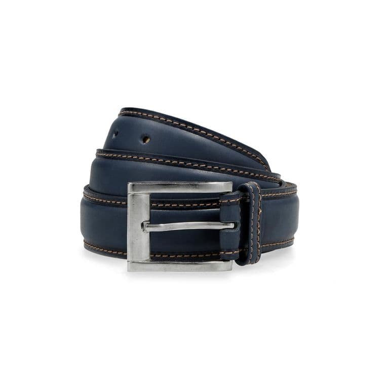 Cinturon Cuero Hombre Costura en Contraste Azul Azul 95