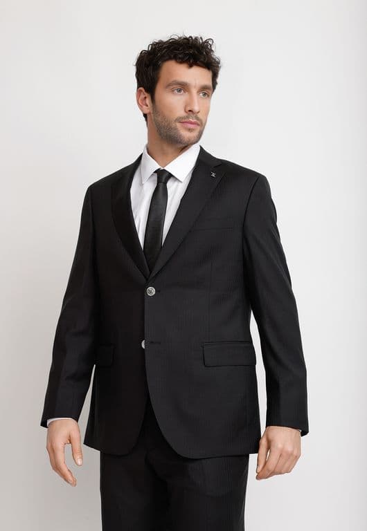 Traje Hombre Formal Lana S160'S Emerald Negro Negro 46