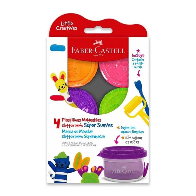 Masa para Modelar Faber Castell Little Creatives 50 g 4 Colores Neon Surtidos