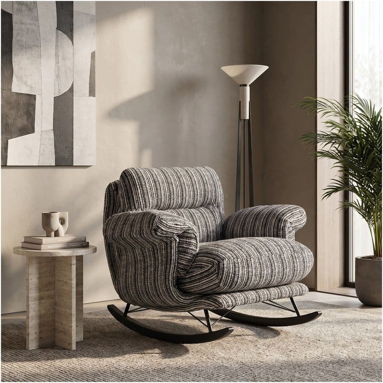 Sillon Mecedor Reclinable Amelie Chenilla Con Respaldo Alto Negro