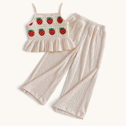 Conjunto De Top Con Tirantes + Pantalon Para Ninas Primavera Verano Crema 6-9 MESES