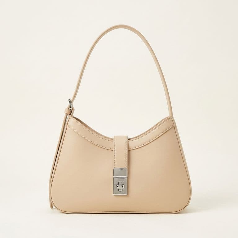 Bolso Hobo Mujer Asa Alta con Cierre Metalico Cuero Ecologico Beige